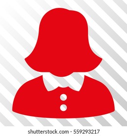 Red Woman interface toolbar icon. Vector pictograph style is a flat symbol on diagonally hatched transparent background.