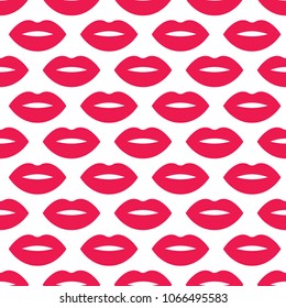 Red woman lips seamless pattern. Abstract kiss background.
