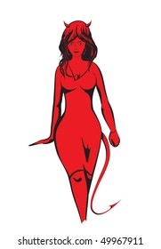 Red woman-demon. Illustration
