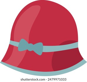 Red women hat with bow vector illustration. Cartoon hat isolated on white background.