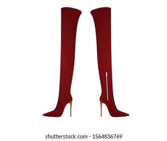 Red women long boot. high heel. vector illustration