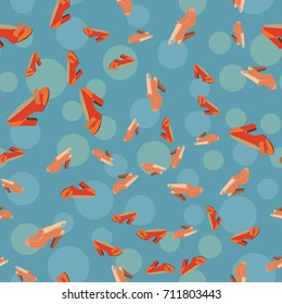 Red women shoes seamless pattern fashion background. pop art retro vector illustration