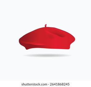 Red women's beret isolated on a white background. Vector realistic illustration
