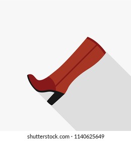 Red Women's boots flat icon with long shadow isolated on white background. Women's shoes sign symbol in flat style. Shoes Vector illustration for web and mobile design.