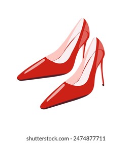 Red women's glamor shoes on a watercolor background. Illustration, icon, vector