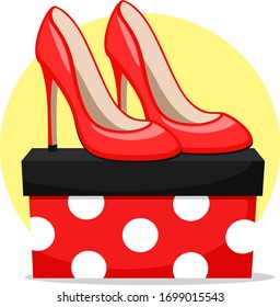 Red womens high heel shoes with box on white