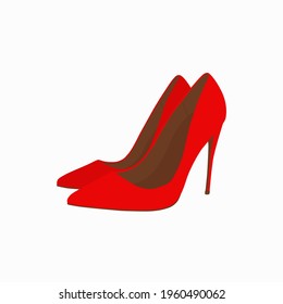 Red women`s high-heeled shoes isolated on white background. Vector illustration.