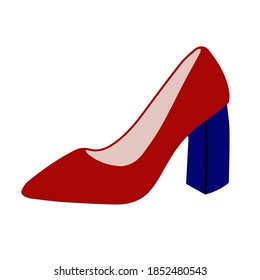 Red women's high-heeled shoes.Vector flat illustration