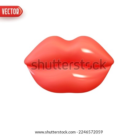 Red women's lips. Realistic 3d design In cartoon style. Icon isolated on white background. Vector illustration