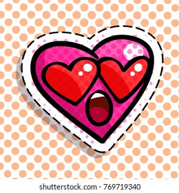 Red wondered heart on dots background. Art design for Valentines Day greetings and card in pop art syle.