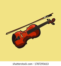 Red wood violin vector on light yellow background