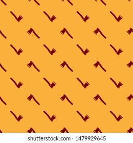 Red Wooden axe icon isolated seamless pattern on brown background. Lumberjack axe.  Vector Illustration