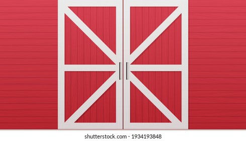 red wooden barn door front side background horizontal vector illustration