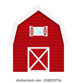 Red wooden barn isolated on white background. Farm warehouse with large door and windows. foreground. Vector illustration in a flat style.