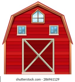 Red wooden barn on a white background