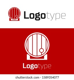 Red Wooden barrel icon isolated on white background. Alcohol barrel, drink container, wooden keg for beer, whiskey, wine. Logo design template element. Vector Illustration