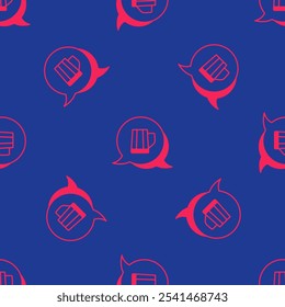 Red Wooden beer mug icon isolated seamless pattern on blue background.  Vector