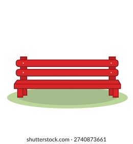 Red wooden bench. red settee. red long wooden chair cartoon illustration