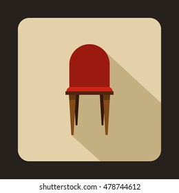 Red wooden chair icon in flat style on a beige background vector illustration