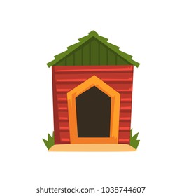Red wooden doghouse with green roof vector Illustration on a white background