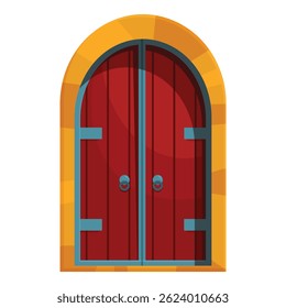 Red wooden door with archway inviting to enter, creating a welcoming and historical atmosphere
