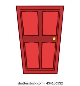 Red wooden door icon, cartoon style