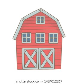 Red wooden farm barn. isolated on white background