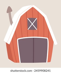 Red wooden farming barn in flat design. Countryside farmhouse exterior. Vector illustration isolated.