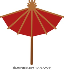 A red wooden Japanese umbrella, vector, color drawing or illustration.