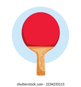 Red wooden material one single ping pong racket vector illustration isolated on white background. Drawing with cartoon flat simple art style.