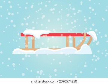 red wooden sled in the snow- vector illustration