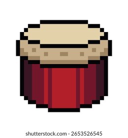 Red Wooden Tom Drum, Pixel Art Icon, Isolated