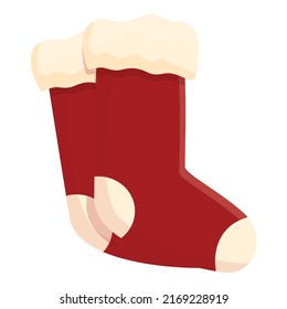 Red wool sock icon cartoon vector. Winter foot. Cotton shoes