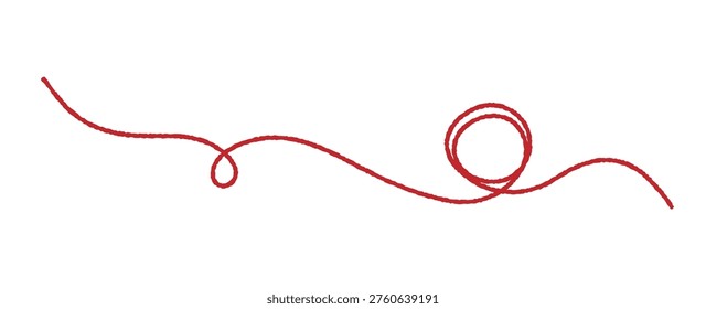 Red wool thread twisted into heart with thin line. Hand drawn illustration for love concept and decorative element.
