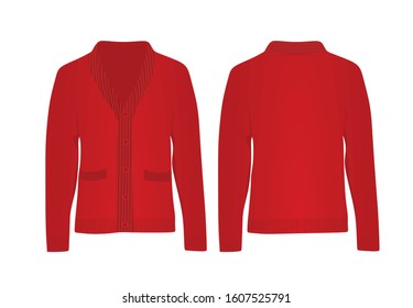 Red Woolen Cardigan. Vector Illustration