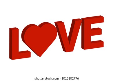 Red Word Love Red Heart Isolated Stock Vector (Royalty Free) 1013102776 ...