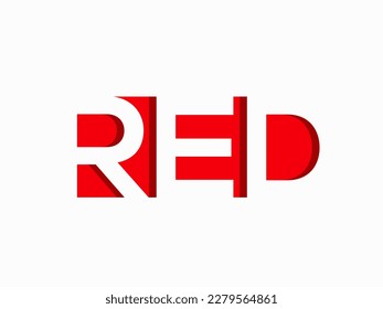 RED word mark logo. Typographic lettering text. Negative space alphabet initials. Bold characters isolated on light fund. Decorative geometric letters for business industry. Bold font.