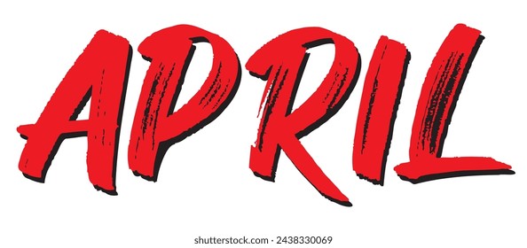 Red word of month 'APRIL'. Vector illustration. Title of April with grunge and vintage font