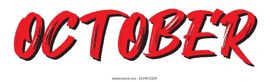 Rotes Wort des Monats "OKTOBER". Vektorgrafik. Oktobertitel mit Grunge und Vintage-Schriftart