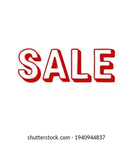 Red word SALE in cartoon childrens style. Hand drawing lettering with shadow. Vector isolated illustration.
