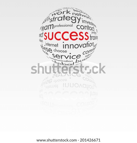 Red word "Success" in sphere of black tags