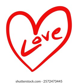 Red words of love with hearts. Vector design for romantic, wedding, Valentine's Day, and love themed designs