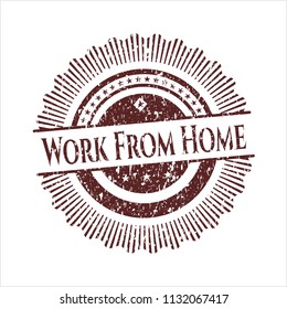 Red Work From Home distressed rubber grunge texture stamp