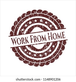 Red Work From Home distressed rubber stamp