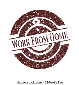 Red Work From Home rubber stamp with grunge texture