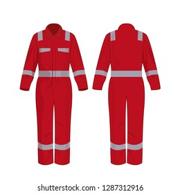 Red work overalls with safety band isolated vector on the white background