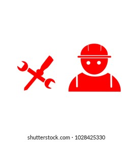 Red worker icon vector illustration