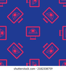 Red Worker safety helmet icon isolated seamless pattern on blue background.  Vector