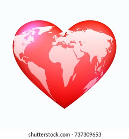 Red world heart, on white bckground, vector illustration