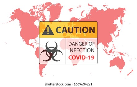 red world map with caution danger of infection COVID-19 sing concept for COVID-19 corona virus situations vector illustrations